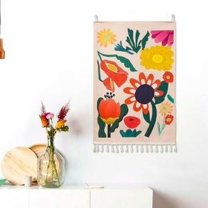 Floral boho fabric tapestry with tassels